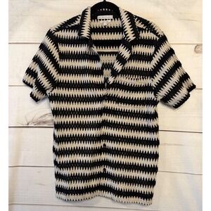 ANOTHER INFLUENCE Black White Zig Zag Knit Button Up‎ Shirt Top Women's Medium